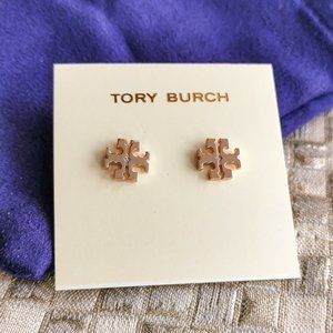 Tory Burch rose gold logo stud earrings